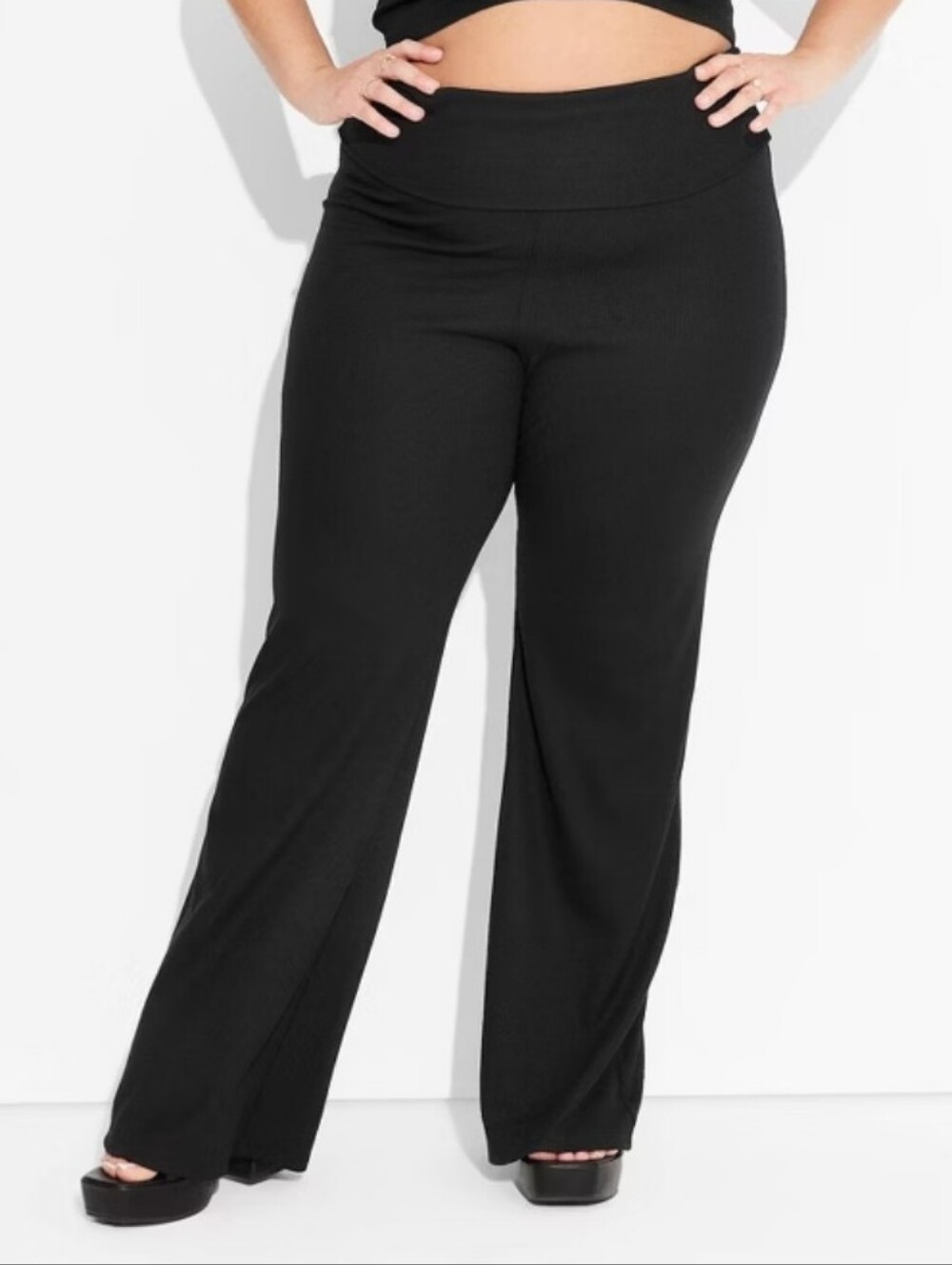 Women's Mid-Rise Foldover Flare Leggings - Wild Fable Black XXL